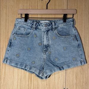 PacSun Light Wash Denim Daisy Embroidered High-Rise Shorts